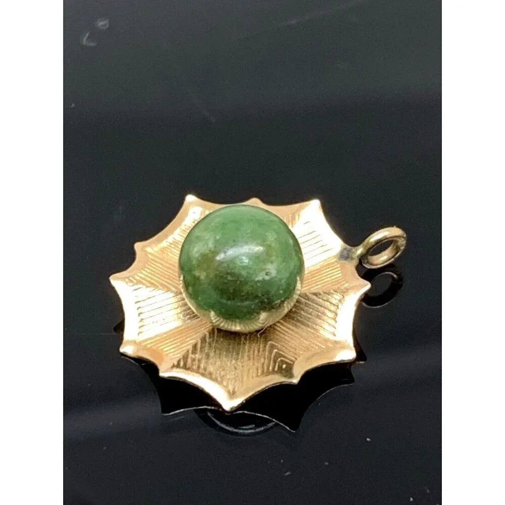 Earrings Pendant Set 14k Yellow Gold Green Gemstone 6mm Women's Estate Jewelry